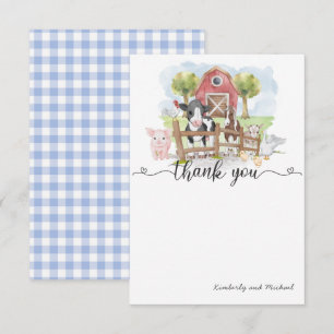 Watercolor Farm Animals Birthday   Baby Shower Thank You Card