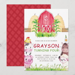 Watercolor Farm Animals Birthday Invitation