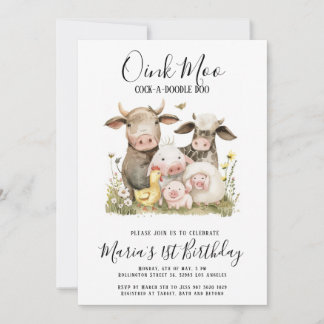 Watercolor Farm Animals Birthday Invitation