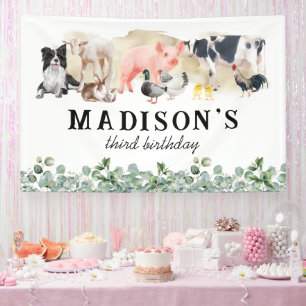 Watercolor Farm Animals Birthday Party Banner