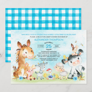 Watercolor Farm Animals Boy Baby Shower Invitation