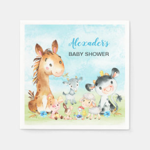 Watercolor Farm Animals Boy Baby Shower Napkin