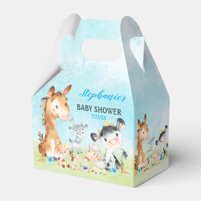 Watercolor Farm Animals Boy Baby Showerm Favour Box (Front Side)