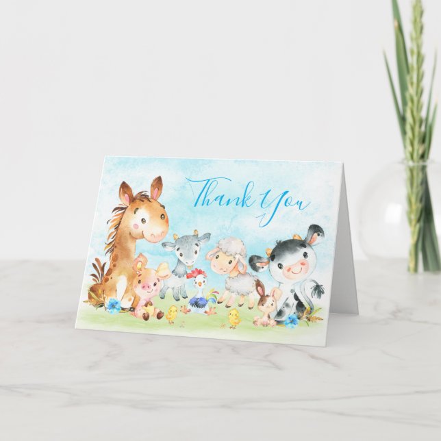 Watercolor Farm Animals Boy Card (Front)