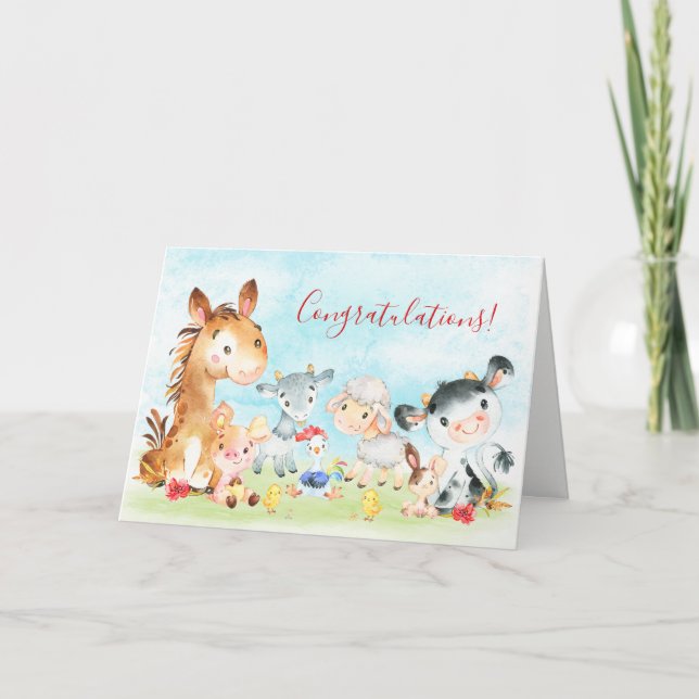 Watercolor Farm Animals Card (Front)