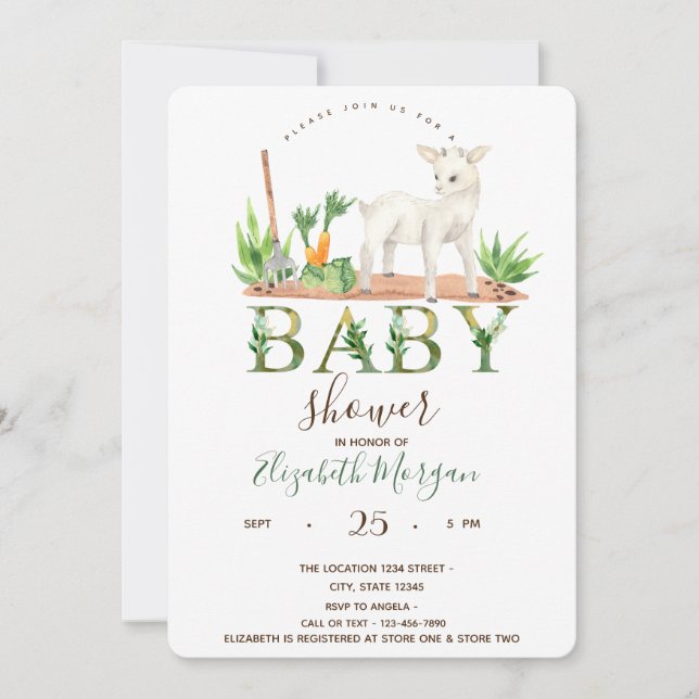 Watercolor Farm Animals Sheep Baby Shower  Invitation (Front)