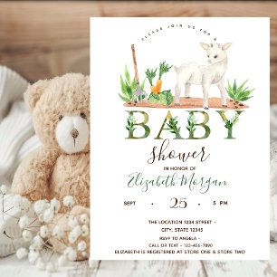 Watercolor Farm Animals Sheep Baby Shower Invitation