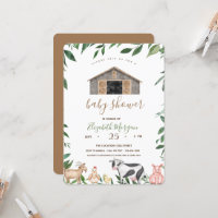 Watercolor Farm Animals Stable Baby Shower