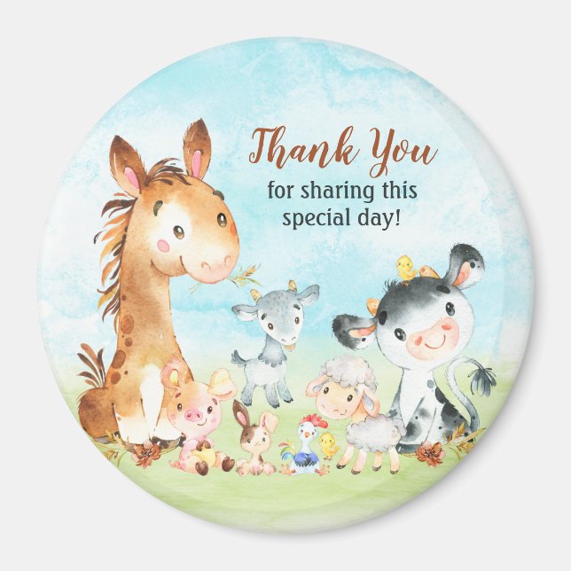 Watercolor Farm Animals Thank You Magnet (Front)