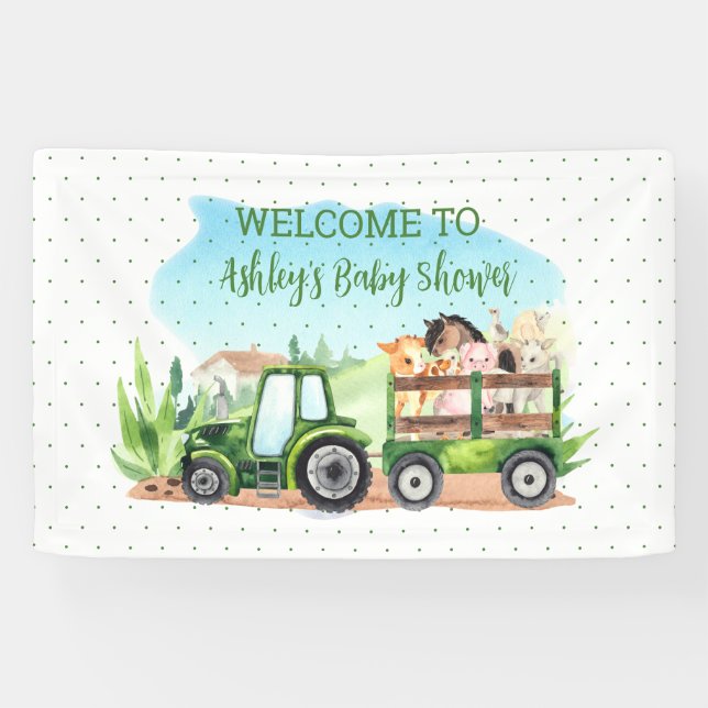Watercolor Farm Animals  Tractor Baby Shower Banner (Horizontal)