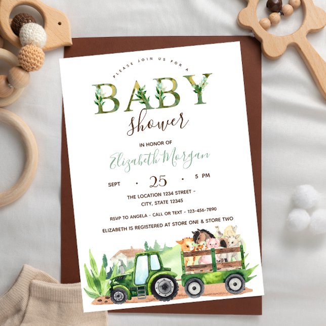 Watercolor Farm Animals Tractor Baby Shower   Invitation (Creator Uploaded)