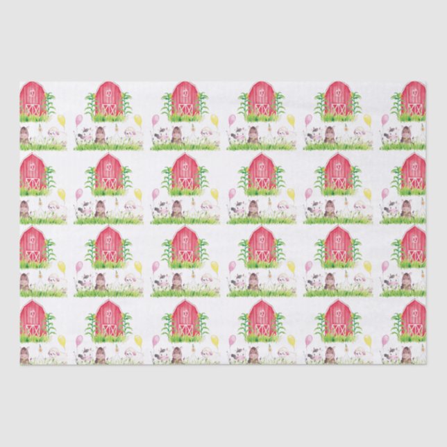 Watercolor Farm Birthday Cute Animals Tissue Paper (Front)
