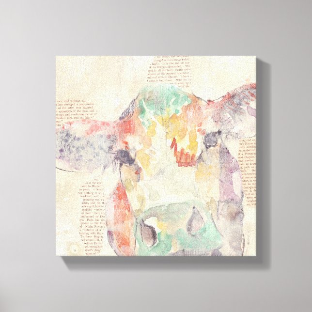 Watercolor Farm Collage Cow Canvas Print (Front)