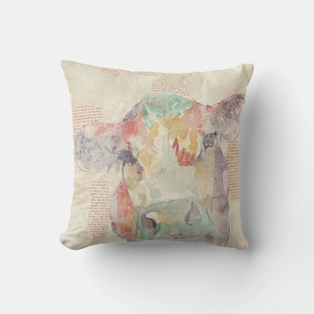 Watercolor Farm Collage Cow Cushion (Front)