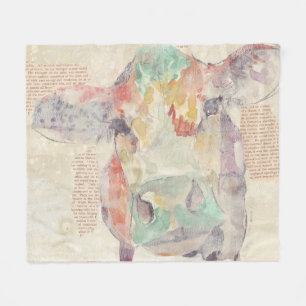 Watercolor Farm Collage Cow Fleece Blanket