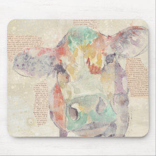 Watercolor Farm Collage Cow Mouse Mat