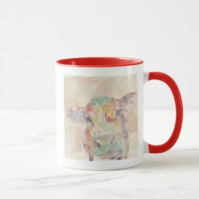 Watercolor Farm Collage Cow Mug (Right)