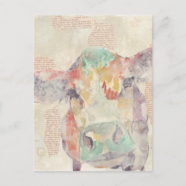 Watercolor Farm Collage Cow Postcard (Front)