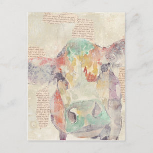 Watercolor Farm Collage Cow Postcard