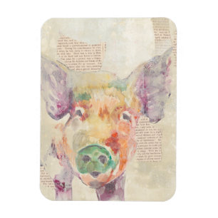 Watercolor Farm Collage Pig Magnet