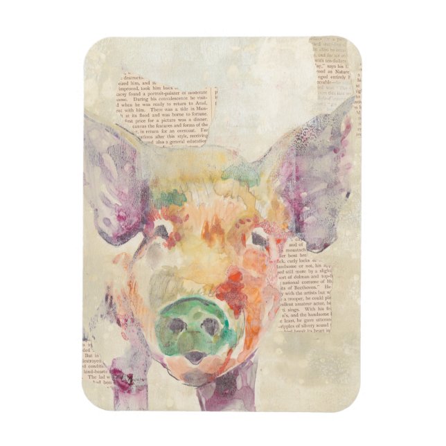 Watercolor Farm Collage Pig Magnet (Vertical)