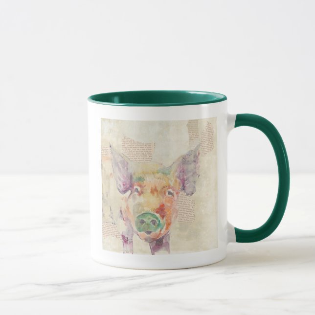 Watercolor Farm Collage Pig Mug (Right)