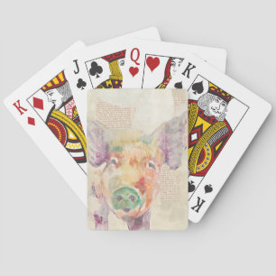 Watercolor Farm Collage Pig Playing Cards