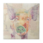 Watercolor Farm Collage Pig Tile<br><div class="desc">Farm Collage Pig  Artist: Jennifer Goldberger</div>