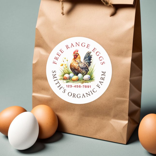 Watercolor Farm Fresh Eggs Classic Round Sticker (Creator Uploaded)