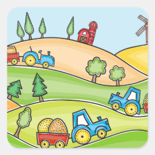Watercolor Farm Land Square Sticker