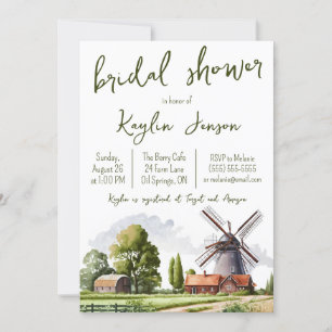 Watercolor Farm Landscape Bridal Shower Invitation