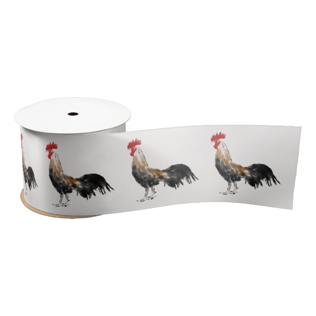 Watercolor Farm Rooster Satin Ribbon (Spool)