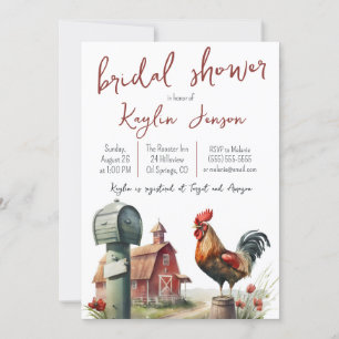 Watercolor Farm with Rooster Bridal Shower Invitation