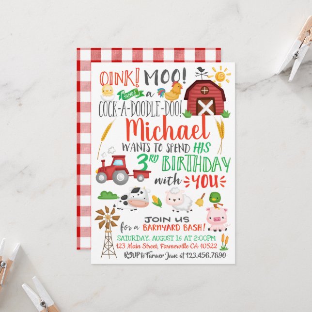 Watercolor Farmer Birthday Invitation (Front/Back In Situ)