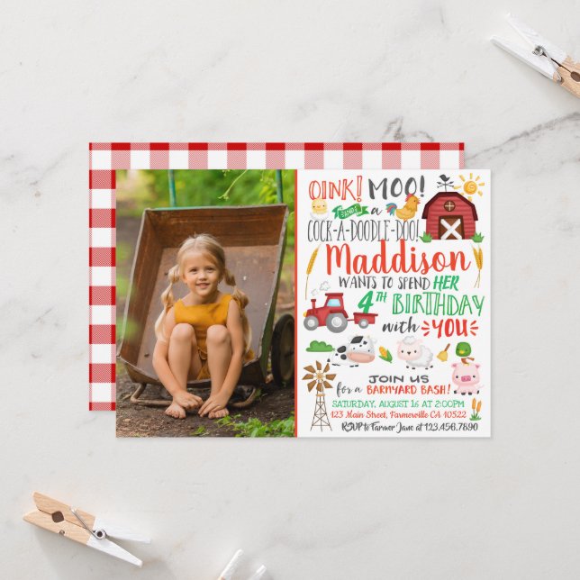 Watercolor Farmer Birthday Invitation with Photo (Front/Back In Situ)