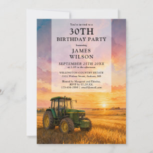 Watercolor Farmer Tractor Adult Birthday Invitation