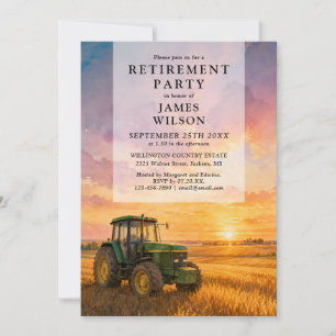 Watercolor Farmer Tractor Retirement Party Invitation
