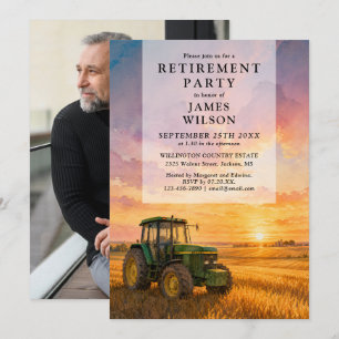 Watercolor Farmer Tractor Retirement Party Photo Invitation