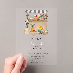 Watercolor Farmer's Flower Market Baby Shower Acrylic Invitations