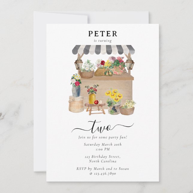 Watercolor Farmer's Flower Market Birthday Party Invitation (Front)