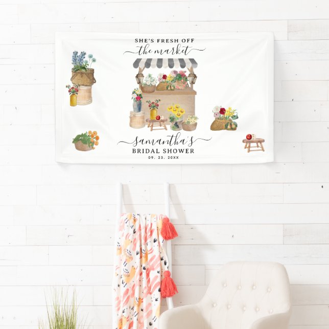 Watercolor Farmer's Flower Market Bridal Shower Banner (Insitu)