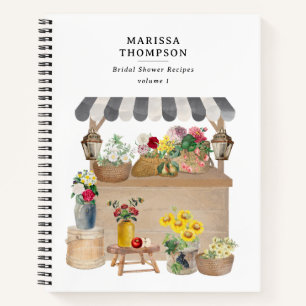 Watercolor Farmer's Market Flower Cart Recipe Notebook