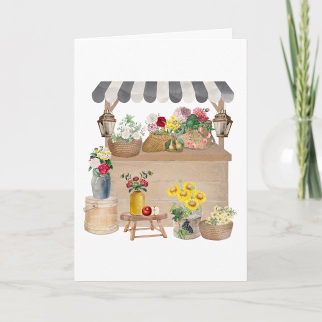 Watercolor Farmer's Market Flower Cart Stand Card (Front)
