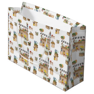 Watercolor Farmer's Market Flower Cart Stand Large Gift Bag