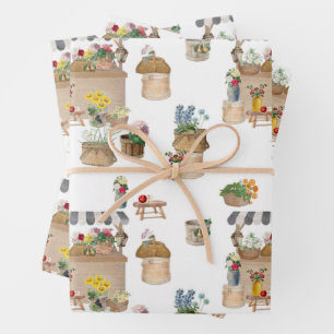 Watercolor Farmer's Market Flower Cart Stand Wrapping Paper Sheet
