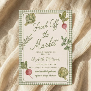 Watercolor Farmers Market Gingham Vegetable Garden Invitation