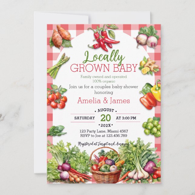 Watercolor Farmers Market Locally Grown BabyShower Invitation (Front)