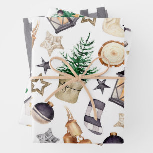 Watercolor Farmhouse Gnome Pattern Wrapping Paper Sheet