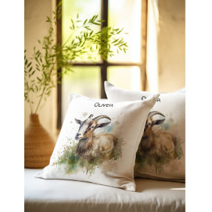 Watercolor Farmhouse Goat, custom Cushion