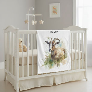 Watercolor Farmhouse Goat, custom Fleece Blanket